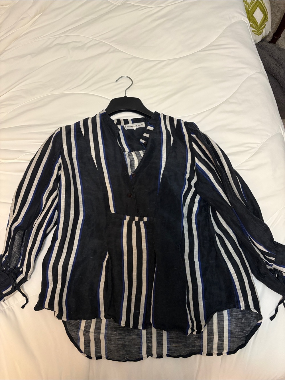 Apiece Apart Black Top with Blue and White Stripes